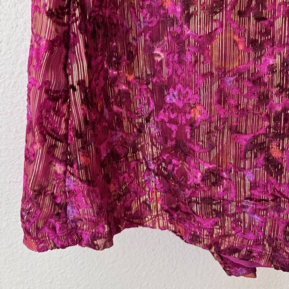 Loft Shimmer Floral Velvet Faux Wrap Dress Size 8 Purple Pink Gold - Picture 5 of 11